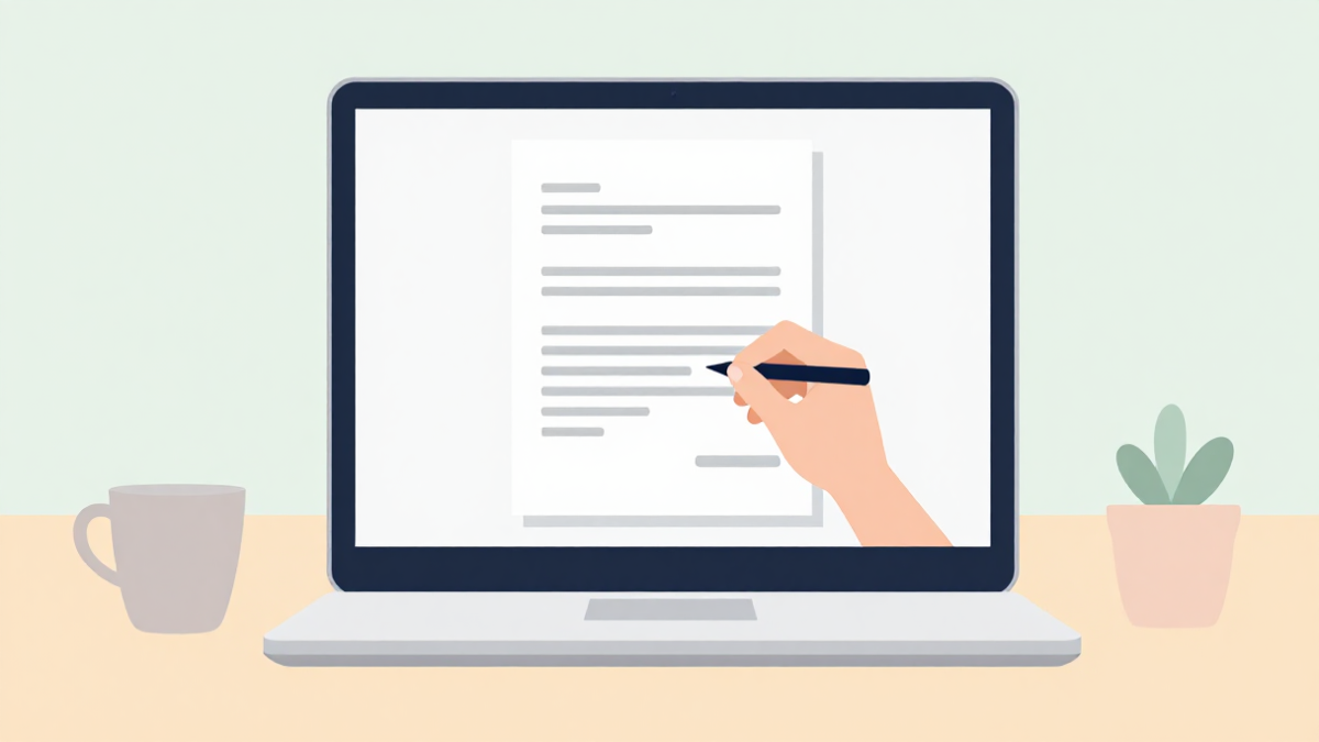 Signing a document on a laptop